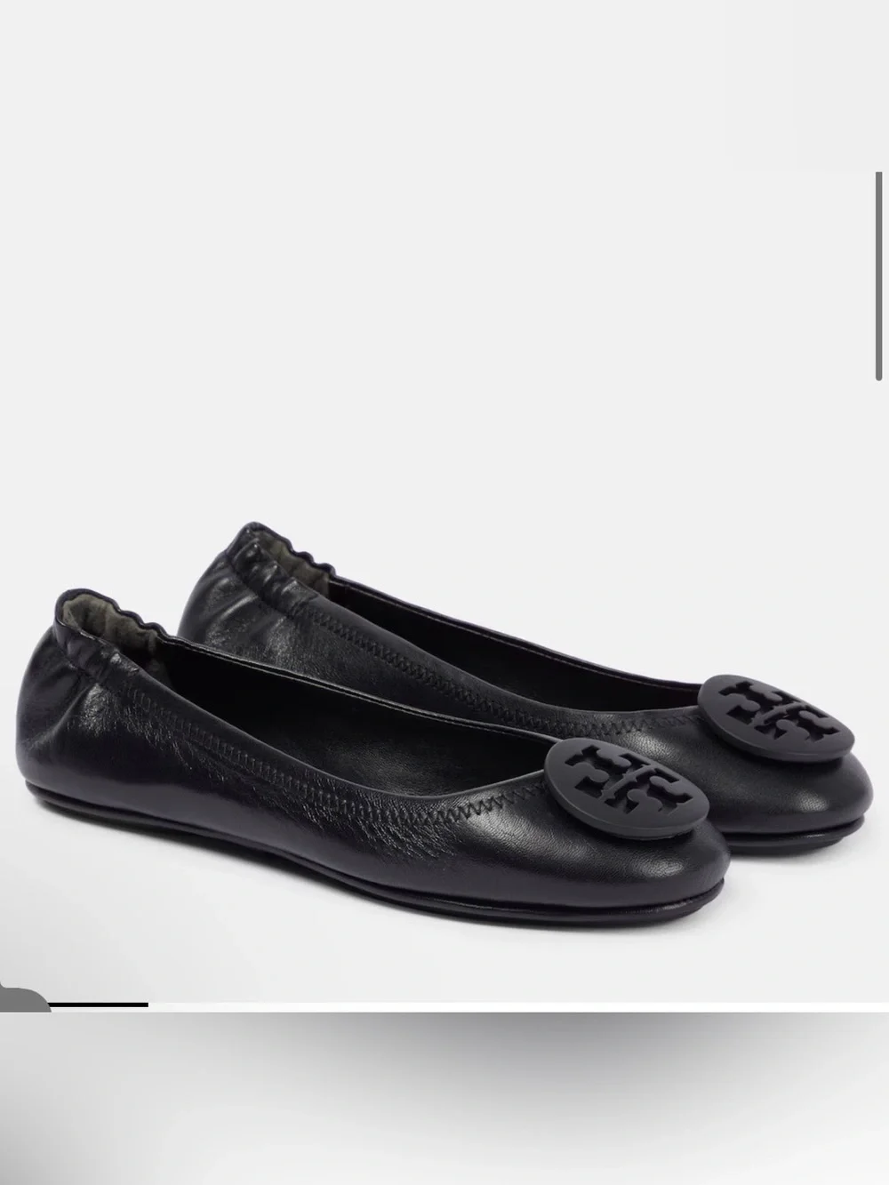 Tory Burch Minnie Black Leather Logo Ballet Flats